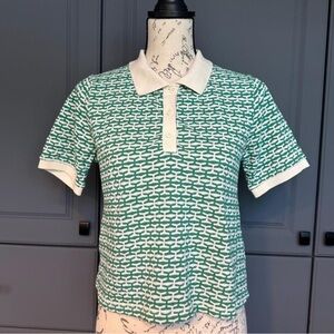 Zara Green and Cream Retro Polo Shirt